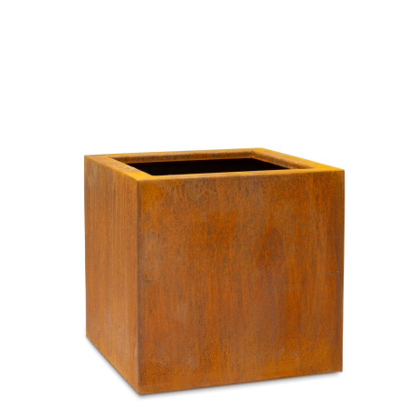 Corten steel plant cube, 38 x 38 x 38 cm