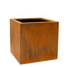 Corten steel plant cube, 48 x 48 x 48 cm