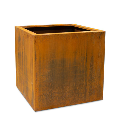 Corten steel plant cube, 58 x 58 x 58 cm