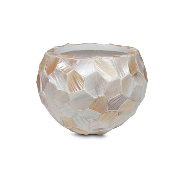 Shell planter Globe, Ø 36 cm, height 25 cm, pearl white